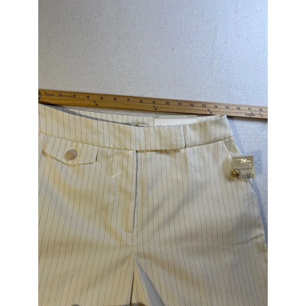 Cato Women White Gold Metallic Pinstripe Wide Leg Old Money Dress Pants Trouser